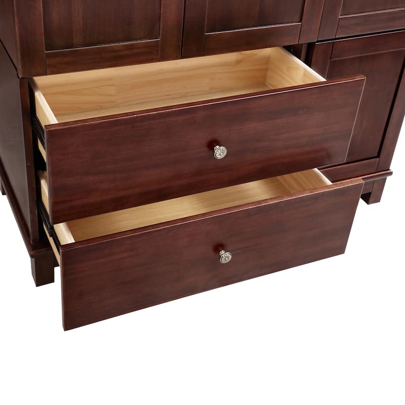 100% Solid Wood Walnut Armoire Wardrobe Closet with Drawers and Hanging Rod, Farmhouse Style Wardrobe Closet with 3 Doors