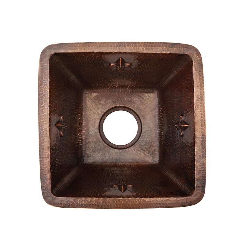 15-in Square Fleur De Lis Copper Bar/Prep Sink w/ 3.5-in Drain Opening (BS15FDB3)