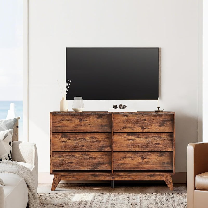 Vintage 6 Drawer Dresser TV Stand for Bedroom, Living Room - Brown
