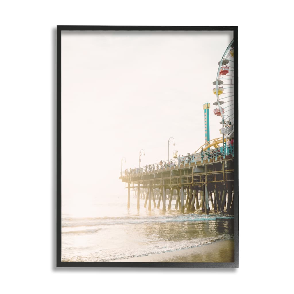 Stupell Coastal Boardwalk Pier Carnival Ferris Wheel Photography Framed Wall Art - Off-White