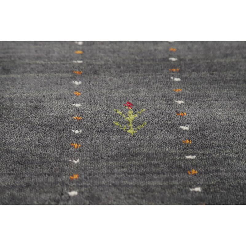 Charcoal Gabbeh Oriental Rug Handmade Wool Carpet - 4'0" x 5'10"