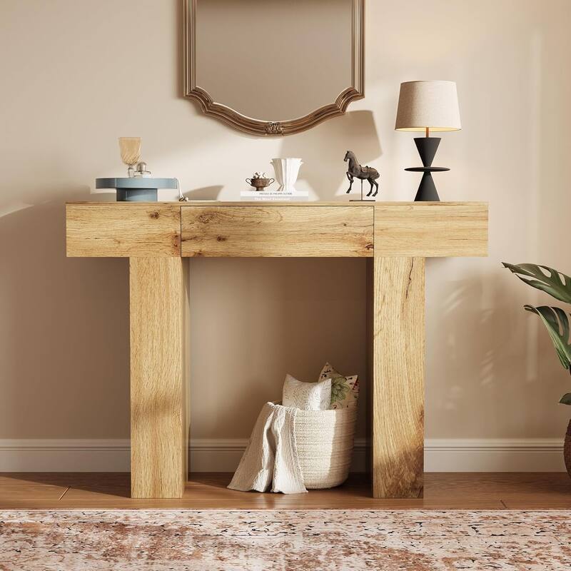 47 in Console Table, Sofa Table with Drawer for Hallway, Living Room - Oak