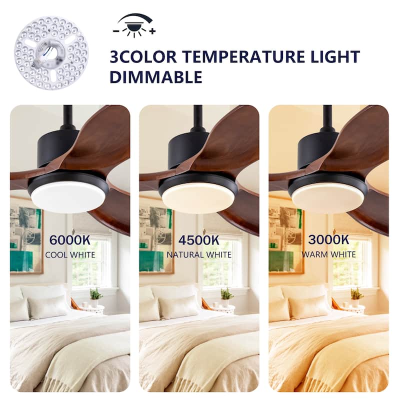 42" Wood Ceiling Fan with Lights Remote Control,Quiet DC Motor 3 Blade Ceiling Fans for Patio Living Room, Bedroom