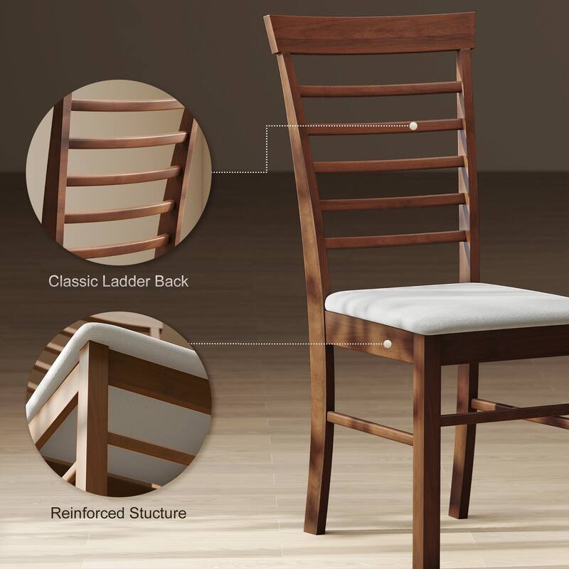 HOMCOM Wooden Dining Chairs Set of 4, Farmhouse Upholstered Kitchen Chairs with Rubber Wood Frame for Living Room, Dining Room