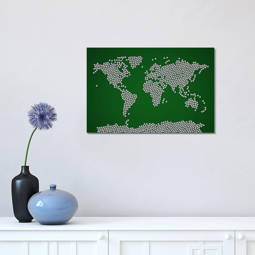 iCanvas "Football Soccer Balls World Map" by Michael Tompsett Canvas Print