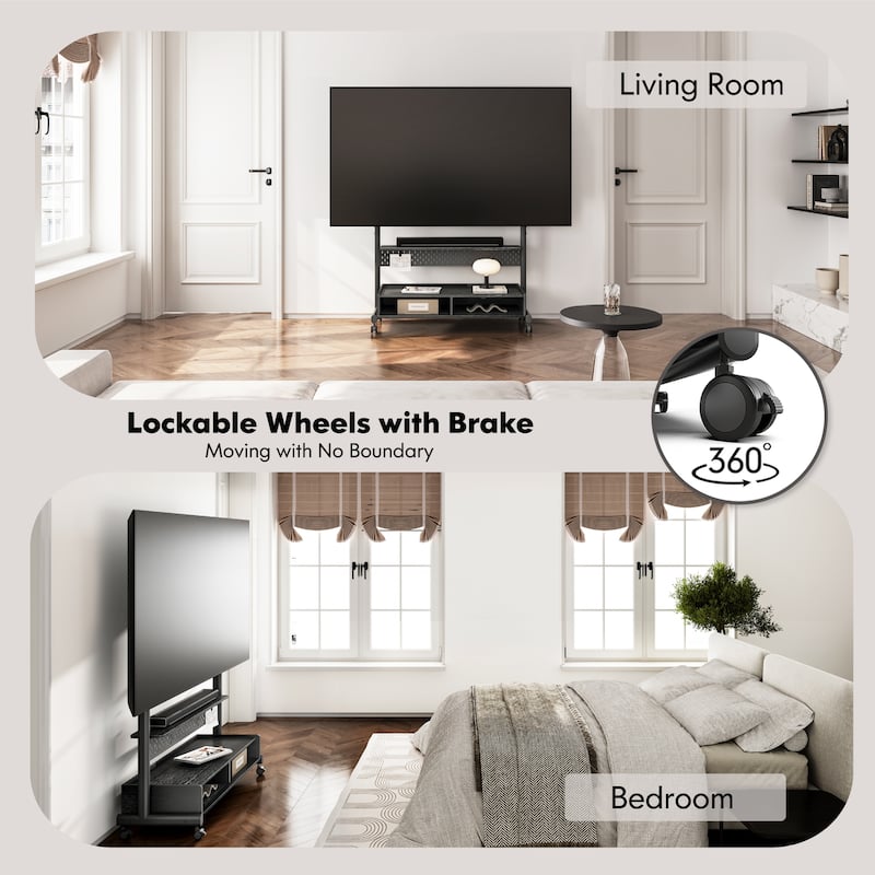 FITUEYES Rolling Floor TV Stand Mount for 70-100 Inch TVs ,with Two Wooden Large Storage