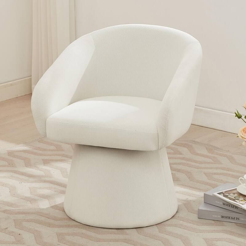 Modern Swivel Accent Chair, Narrow Corduroy Upholstered, Comfy Barrel Chair for Living Room, Bedroom & Office