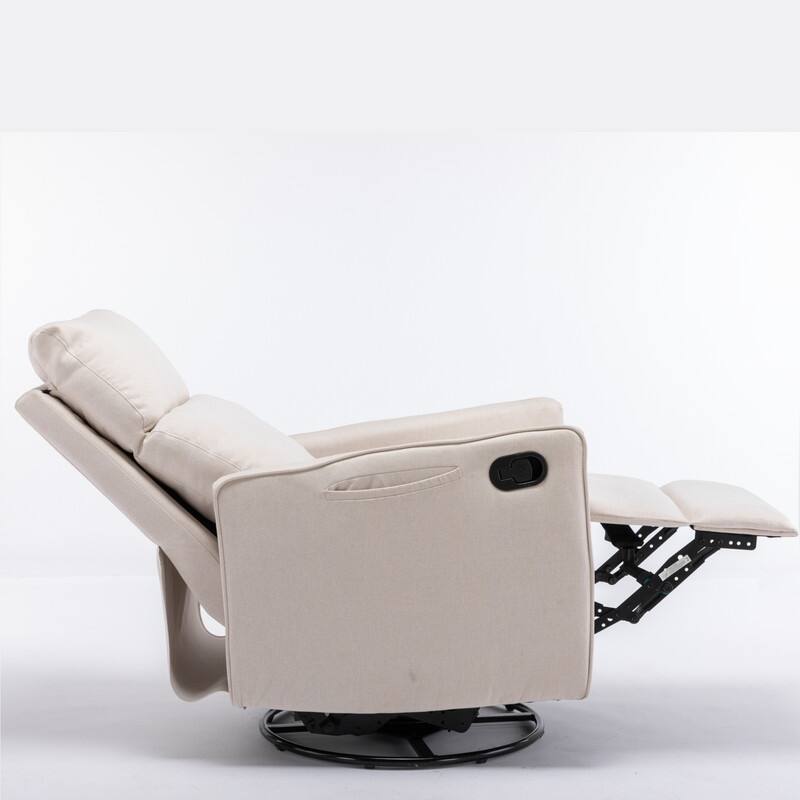 Cotton Linen Fabric Swivel Rocking Chair With Adjustment Backrest Footrest and Samll Pocket