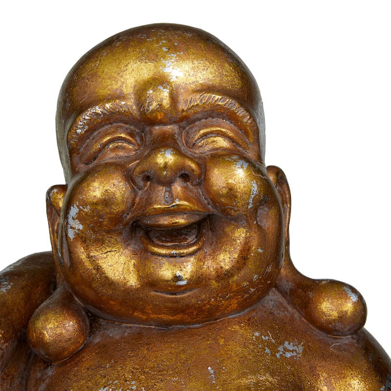 Polystone Meditating Buddha Sculpture with Engraved Carvings and Relief Detailing - Brown or Bronze
