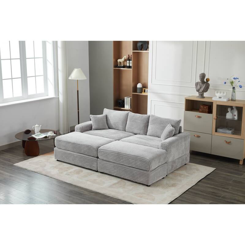82" Corduroy 2-Piece Sectional Sofa with Slipcovers & 2 Pillows