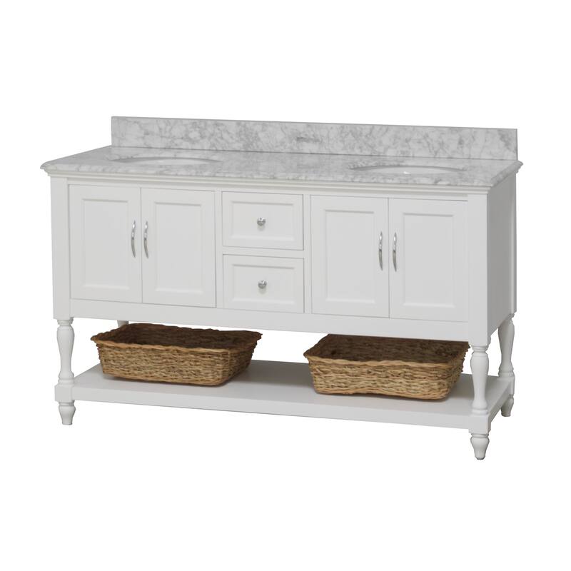 KitchenBathCollection Beverly 60" Double Bathroom Vanity with Carrara Marble Top