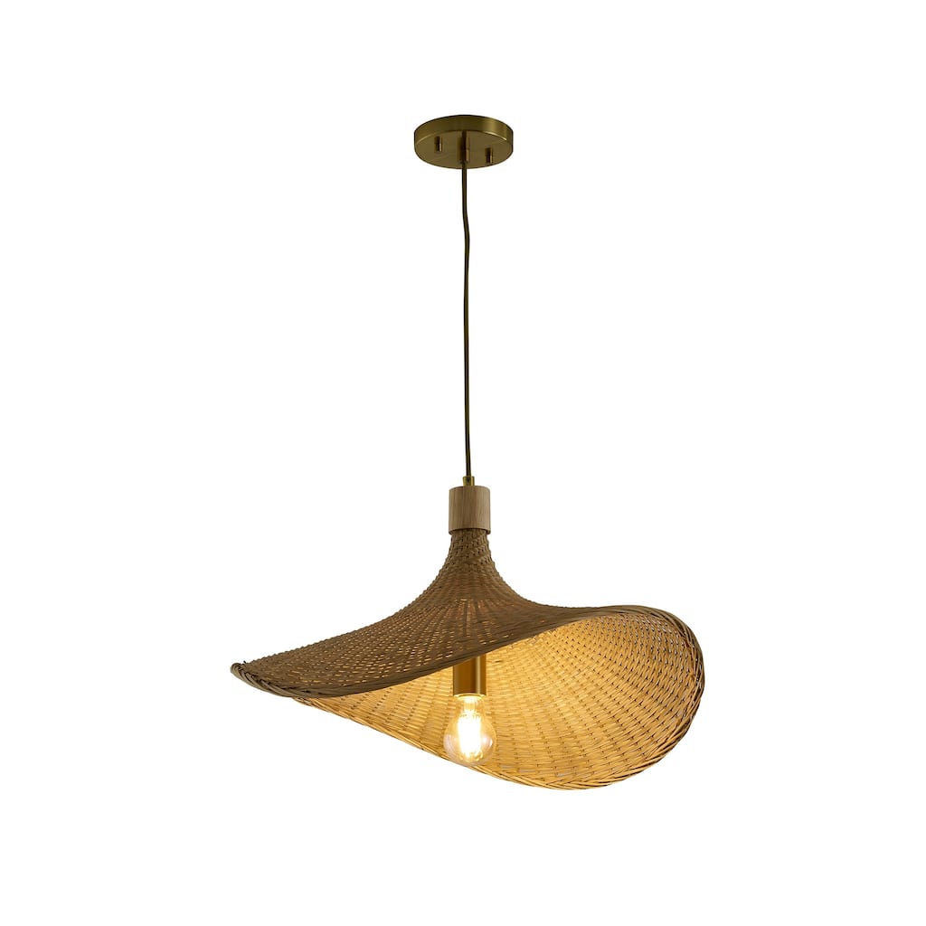 1-Light Brass Iron Pendant With A Nature Rattan Shade
