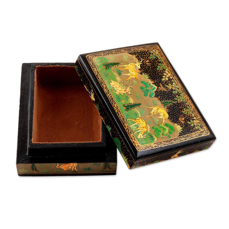 Novica Handmade Landscape In Black Papier Mache Decorative Box