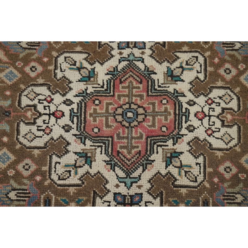 Pink Geometric Tabriz Vintage Persian Area Rug Handmade Wool Carpet - 6'5" x 9'9"