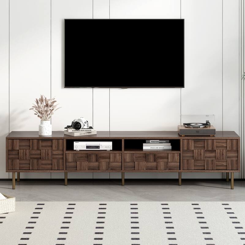 Mid Century TV Stand Antique TV Stand, for TVs up to 85" with 2 Drawers and Storage, for Living Room, Bedroom