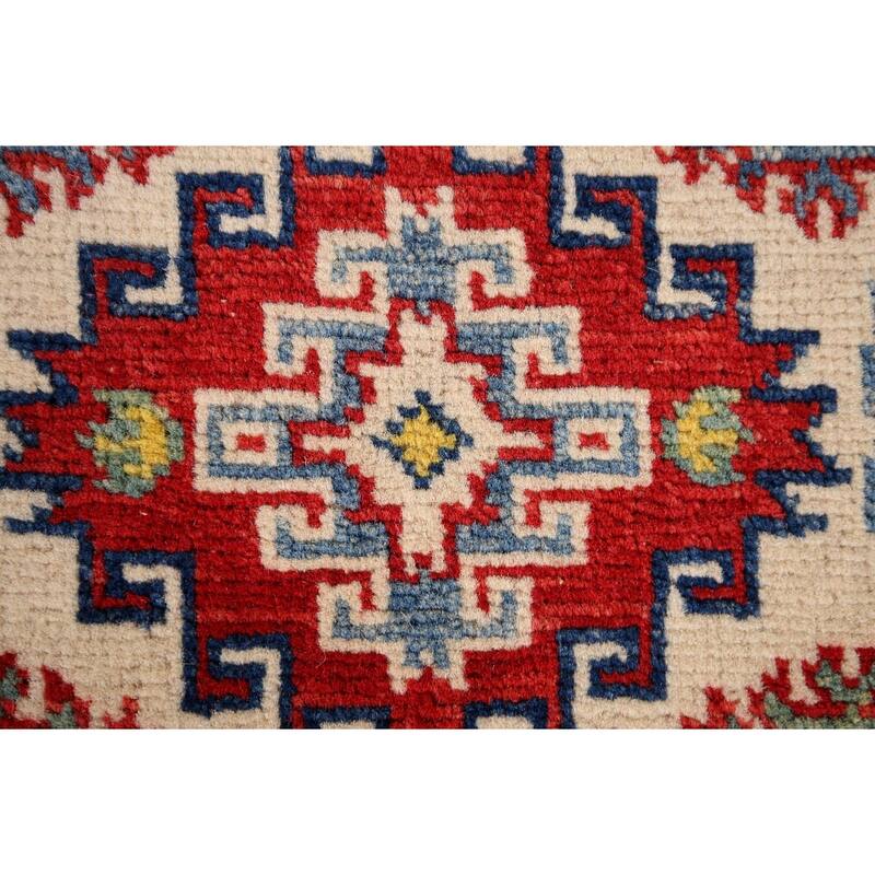Ivory Kazak Oriental Accent Rug Hand-Knotted Wool Carpet - 1'10" x 2'10"