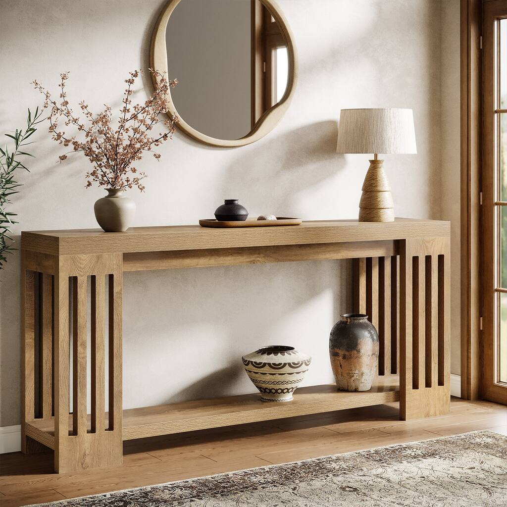 70.9-Inch Console Table, 2-Tier Sofa Table, Long Entryway Table for Living Room, Hallway, Entrance, Foyer