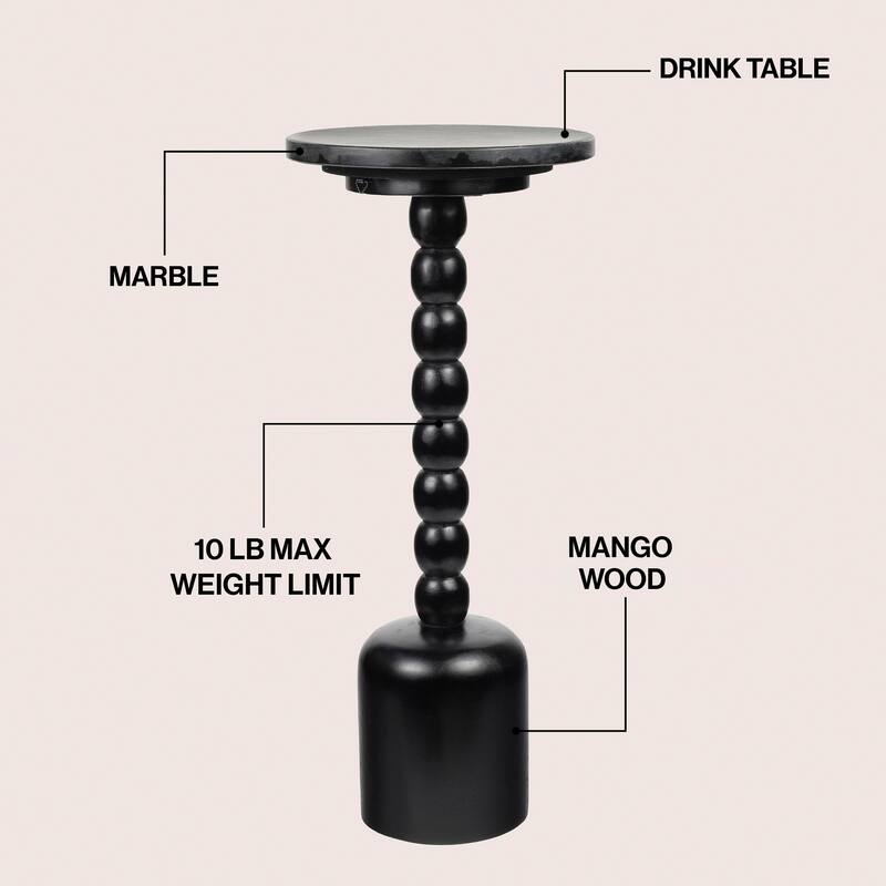 Turner 24.5" Designer Cottage Spindle Wood Drink & End Table, White Marble Top, By JONATHAN Y