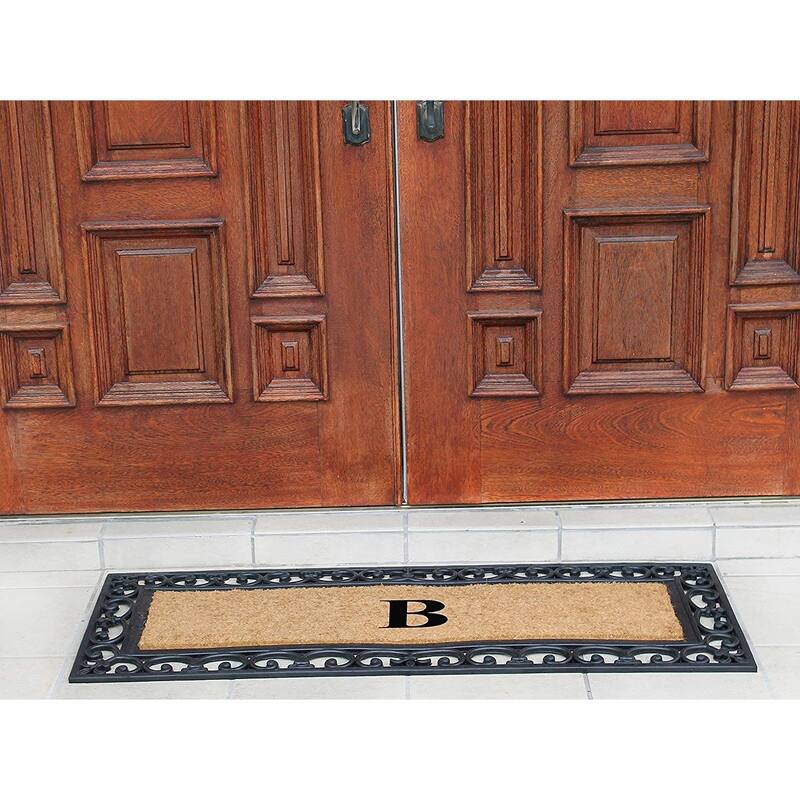 Non Slip Coir Low Profile Myla Monogrammed Entry Doormat, 17.7"x47.25"