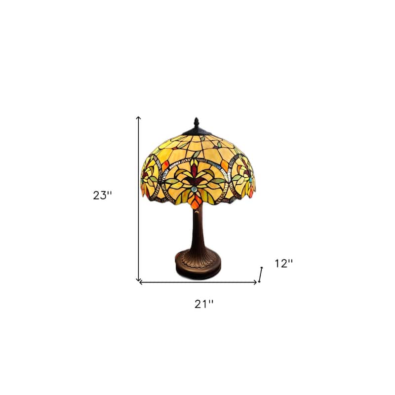23 Inch Stained Glass Two Light Table Lamp with Dark Brown Metal Base - 12” x 21” x 23”