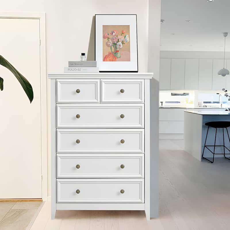 Roomfitters 6 Drawer Dresser, 6 Drawers cabinet Tall Chest of Drawers Closet Organizers Storage Clothes - White