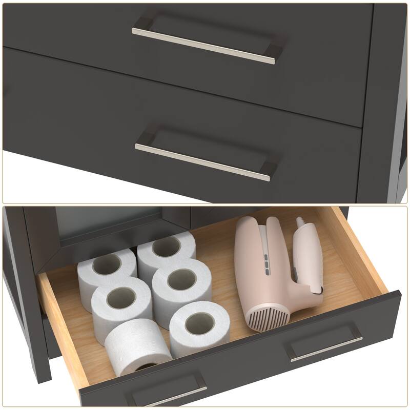 Vanity Art 24-Inch Single Sink Bathroom Vanity Set 2 Drawers, 1 Cabinet, 1 Shelf, Soft-Closing Doors with Free Mirror