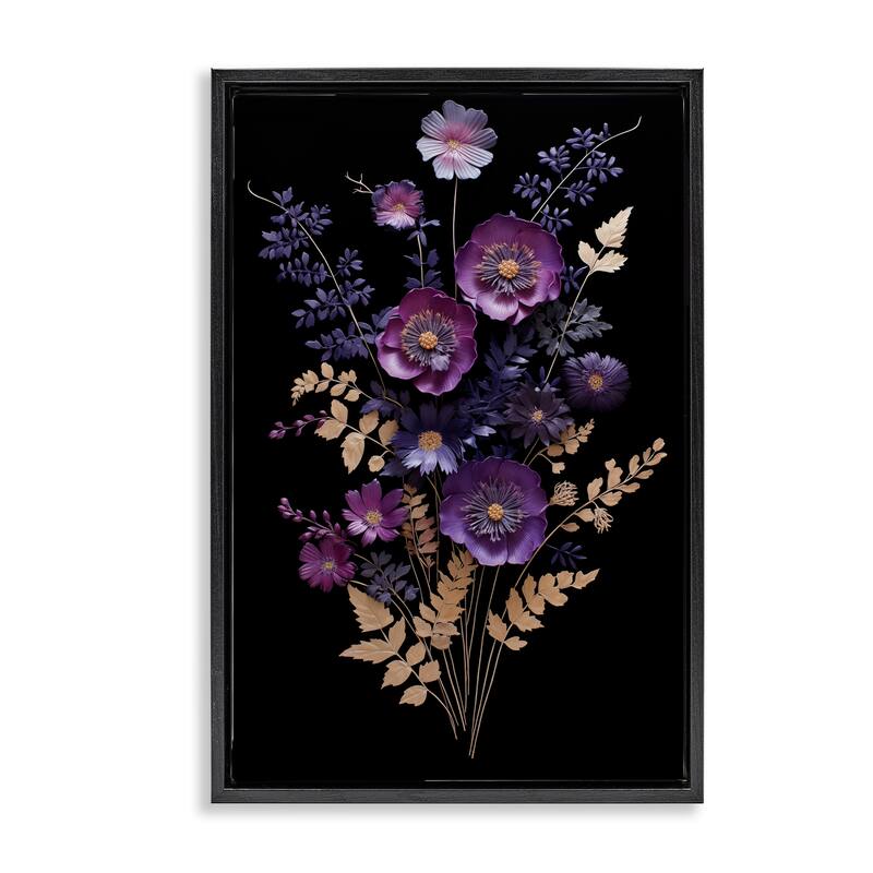 Stupell Dimensional Purple Flowers Framed Floater Canvas Wall Art Design By Heidi Kuntz - 17 x 25 - Black