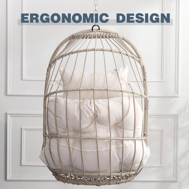Rattan Egg Swing Chair – PE Wicker Hanging Chair For Garden, Patio & Outdoor Relaxation - 28.34in. W X40.50in.DX22.00in. H