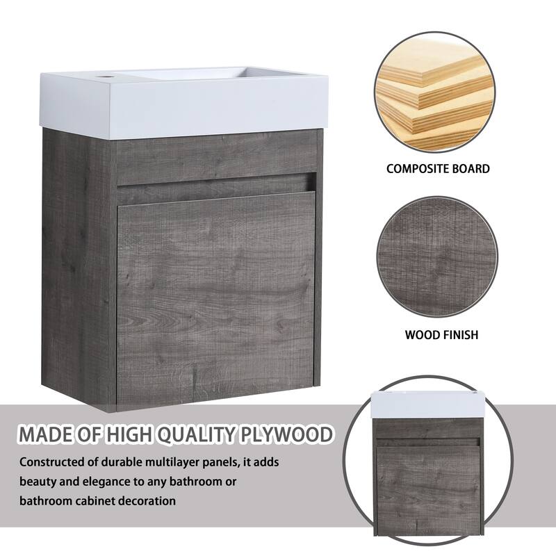 Bathroom Vanity With Sink In 16/18/23 Inch, Floating/Freestanding Bathroom Vanity With Soft Close Door