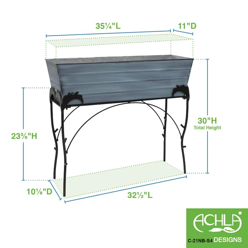Achla Designs 30"H Rectangular Galvanized Steel Indoor Outdoor Large Flower Box w/Black Wrought Iron Flora Stand