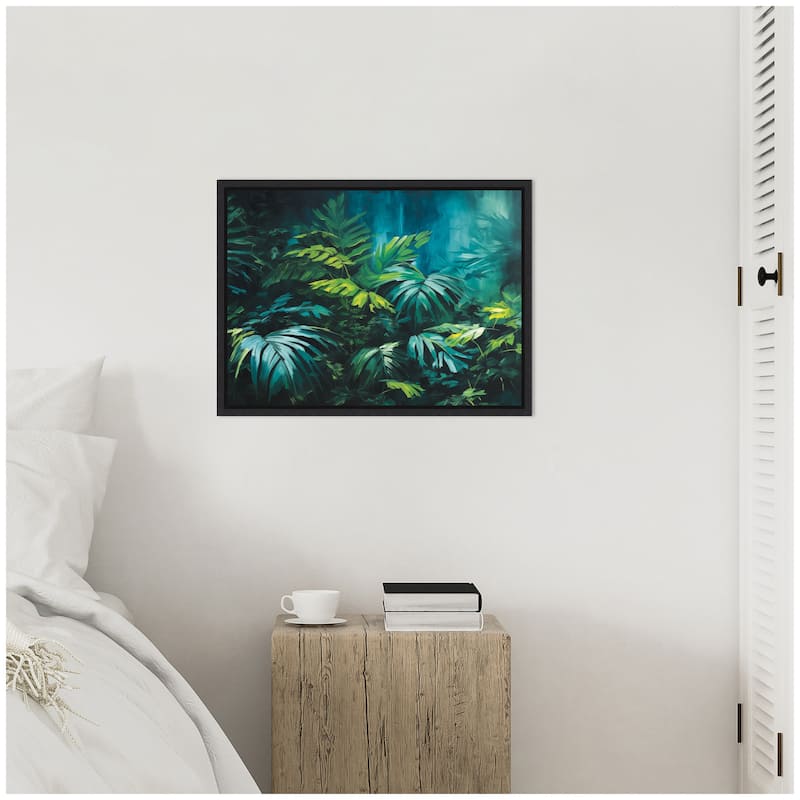 Kate and Laurel Sylvie Midnight Tropics Lush Landscape Framed Canvas by The Creative Bunch Studio