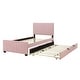 preview thumbnail 5 of 9, Twin Size Velvet Platform Bed with Pull-out Cord Twin Size Trundle, Upholstered Bed with Wooden Support Legs, Pink