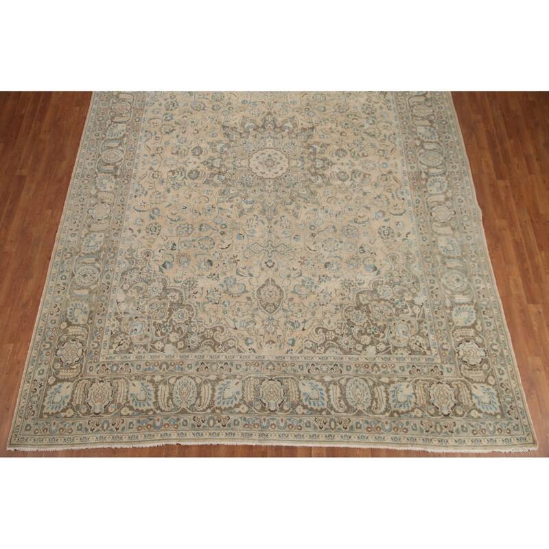Hand Knotted Oriental 100% Wool Carpet Traditional Floral Peach Mashad Area Rug - 12' 10'' X 9' 10''