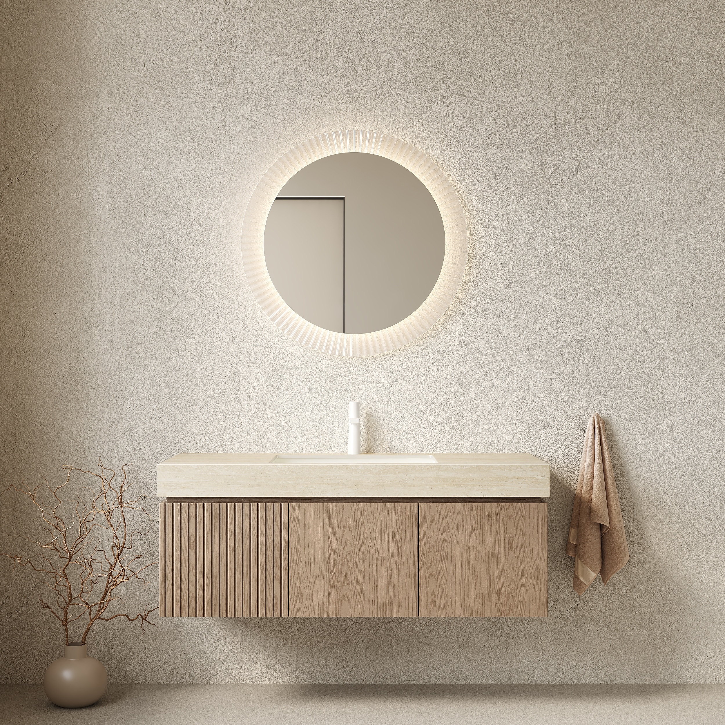 Floating Bathroom Vanity with Sintered Stone Top and Undermount Ceramic Basin