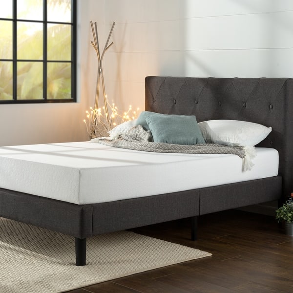 slide 2 of 12, Priage by ZINUS Dark Grey Upholstered Diamond Stitched Platform Bed