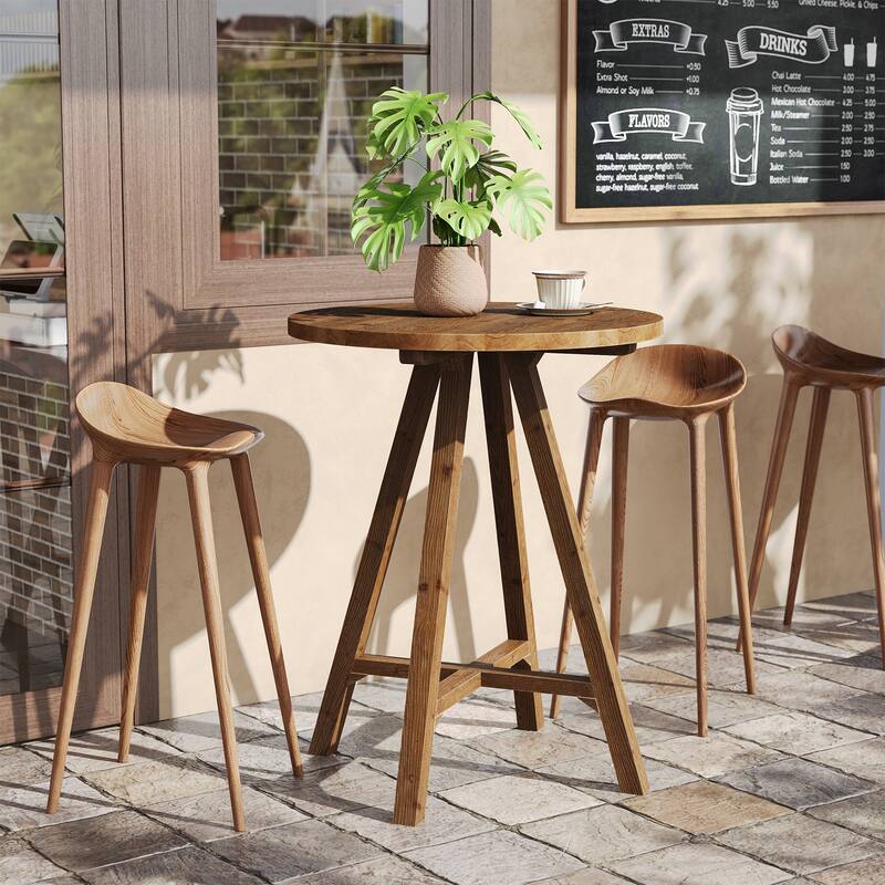 Solid Wood Bar Table, 31.5" Round Pub Bistro Table Small Dining Table - Brown