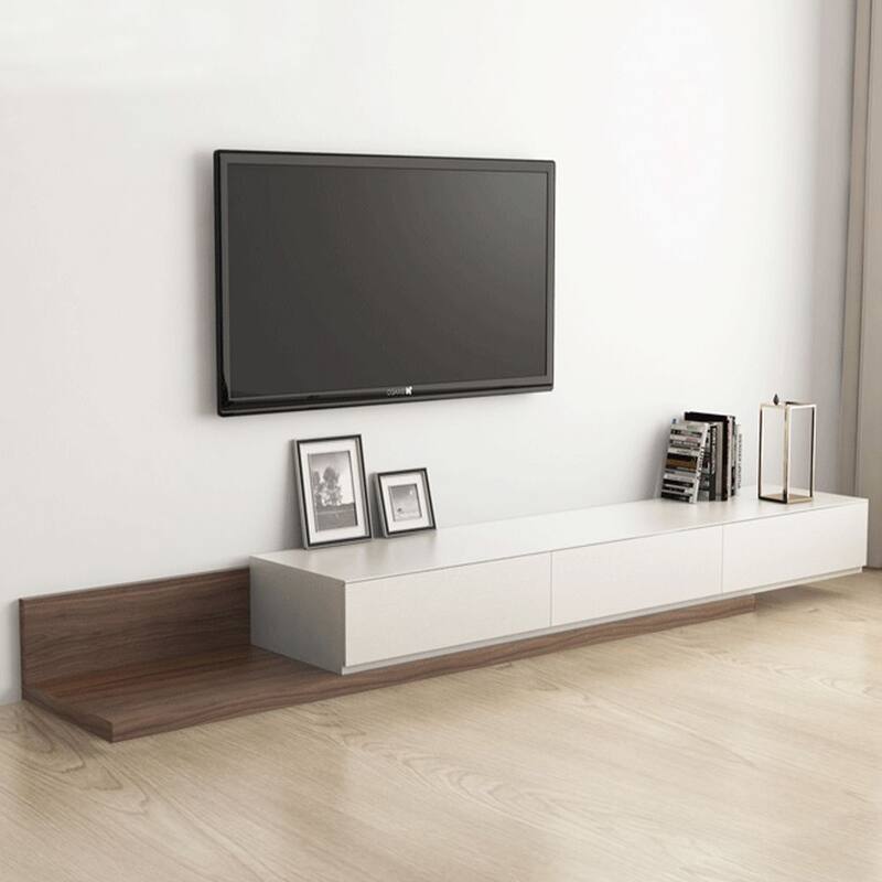 Modern Extendable TV Stand, Solid Wood Media Console for Up to 100 Inch TV with 3 Drawers, Fully-Assembled, Walnut Veneer