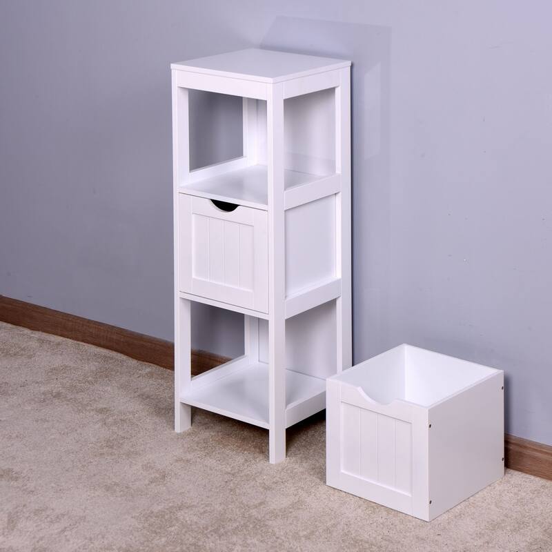 White Bathroom Storage Cabinet, Freestanding Cabinet with Drawers