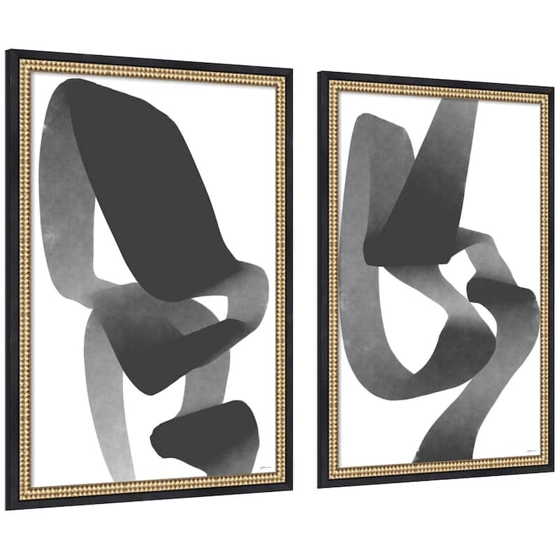 Kate and Laurel Black and White Abstract 01 & 02 2 Piece Framed Wall Art Print Set by Gabrielly Guedes