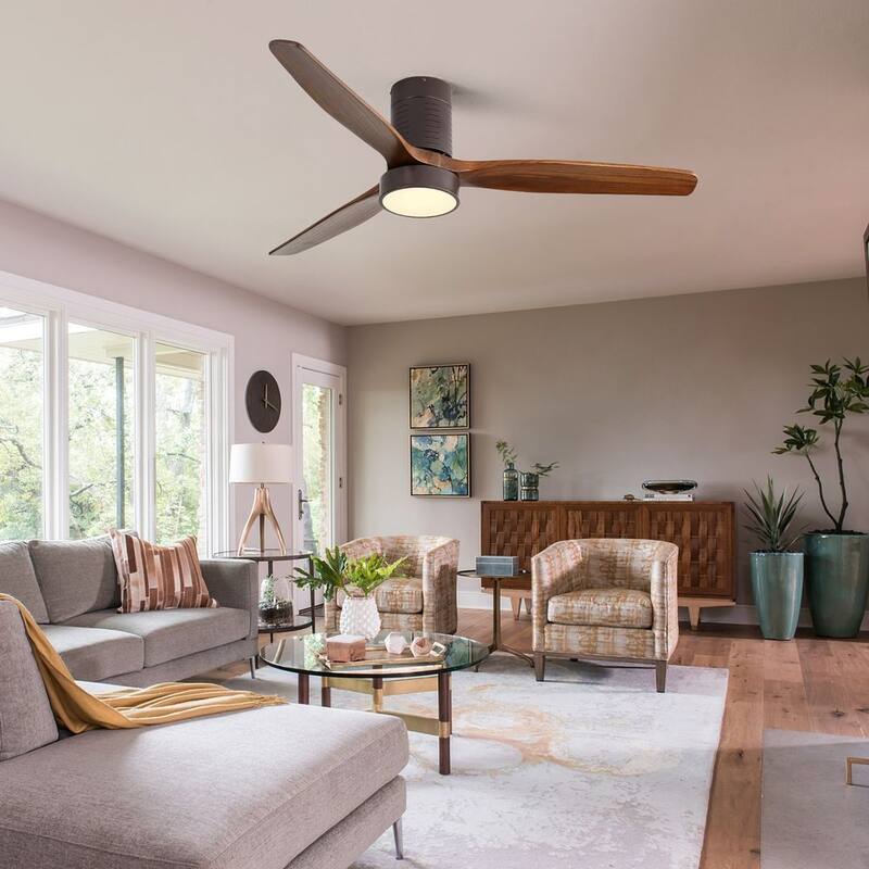 52" Modern Flush Mount Ceiling Fan with LED Light and Remote Control