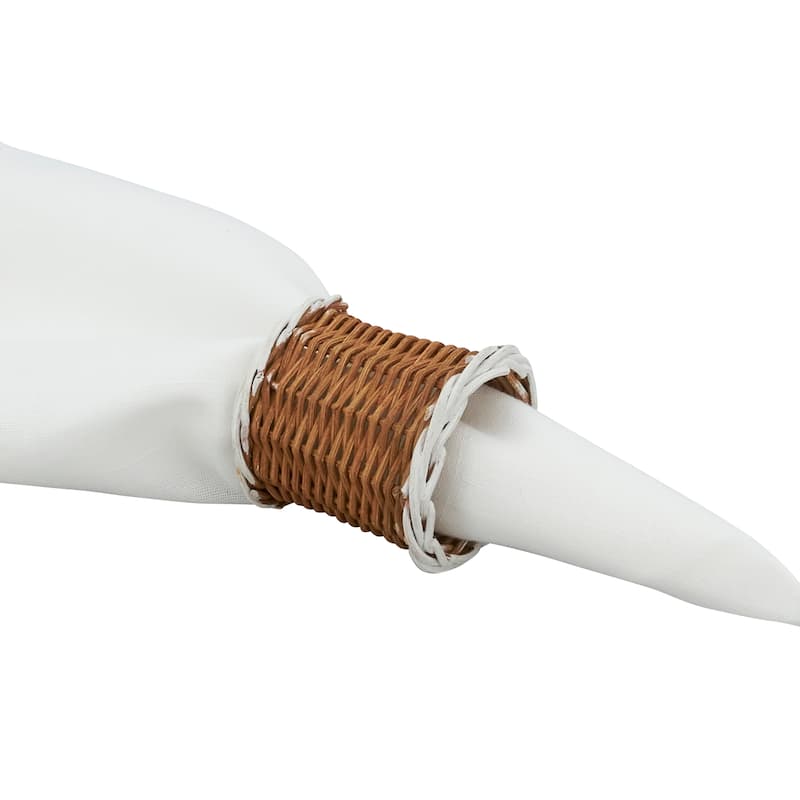 Rustic Charm Two-Tone Rattan Napkin Ring (Set of 4)