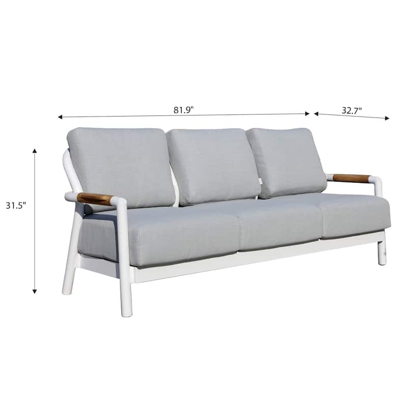 Elementi Santorini Outdoor Aluminum 3-Seat Sofa with Sunbrella® Cushions