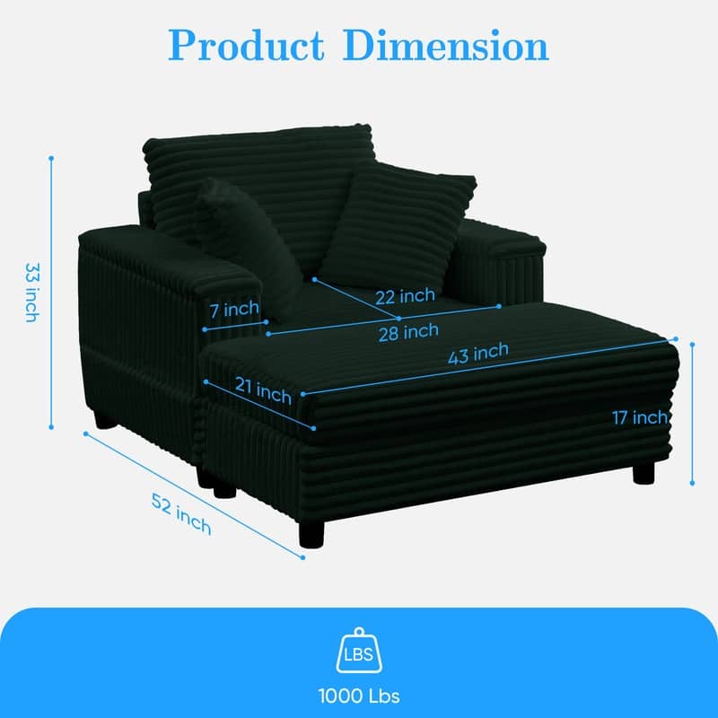 Mixoy 42‘’Corduroy Chaise Lounge Chair with Storage Ottoman&Armrests,Upholstered Sleeper Reclining Chair