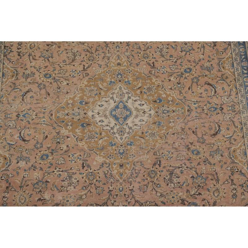 Distressed Floral Kashan Persian Antique Area Rug Handmade Wool Carpet - 9'0" x 12'5"