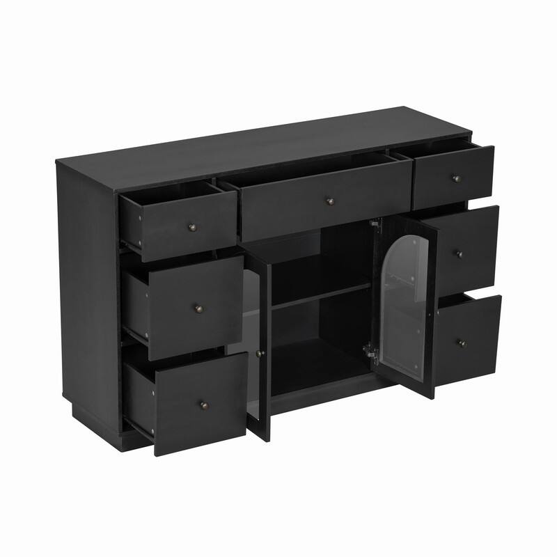 55.1" Large Storage Cabinet with 2 Doors and 7 Drawers for Living and Dining Room Organization