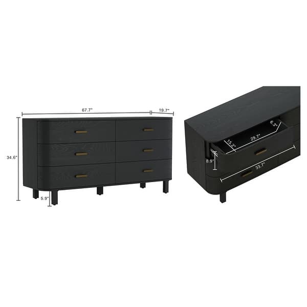 dimension image slide 1 of 4, Manhattan Comfort Solara 68" Solid Wood Dresser (6-Drawer)