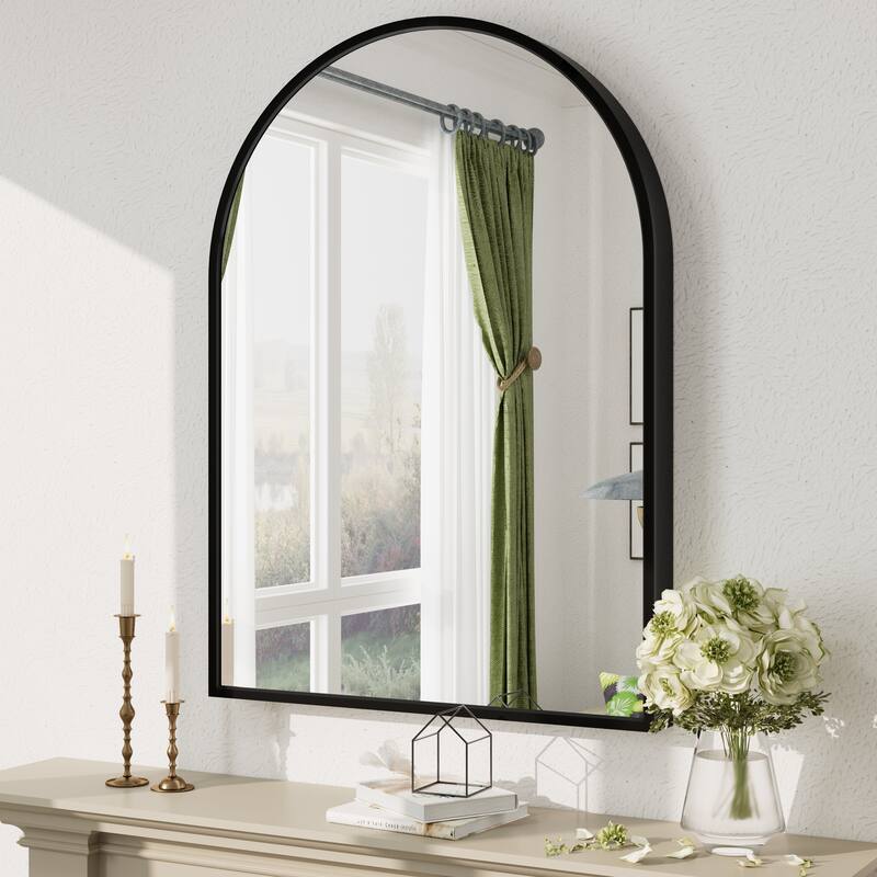Arch High-Strength Tempered Glass and Aluminum Alloy Framed French Cleat Mounted Wall Mirror