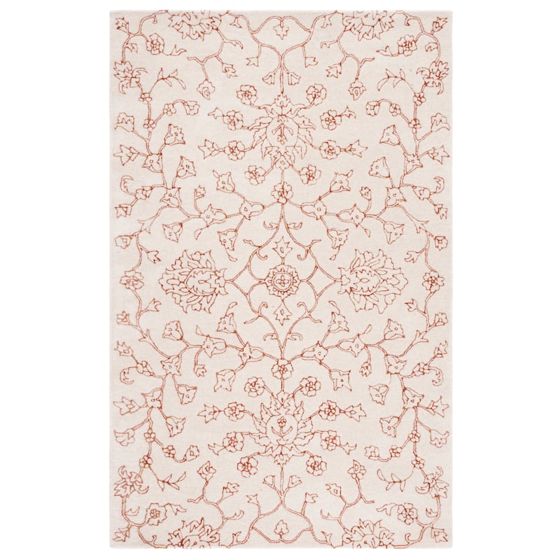SAFAVIEH Handmade Jardin Nuccia Floral Wool Rug - 6' Square - Ivory/Rust