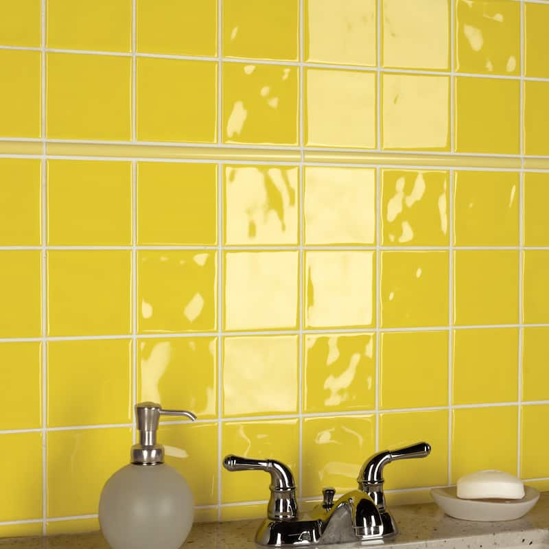 Merola Tile Twist Square Yellow Lemon 11-3/4" x 11-3/4" Ceramic Mosaic Wall Tile