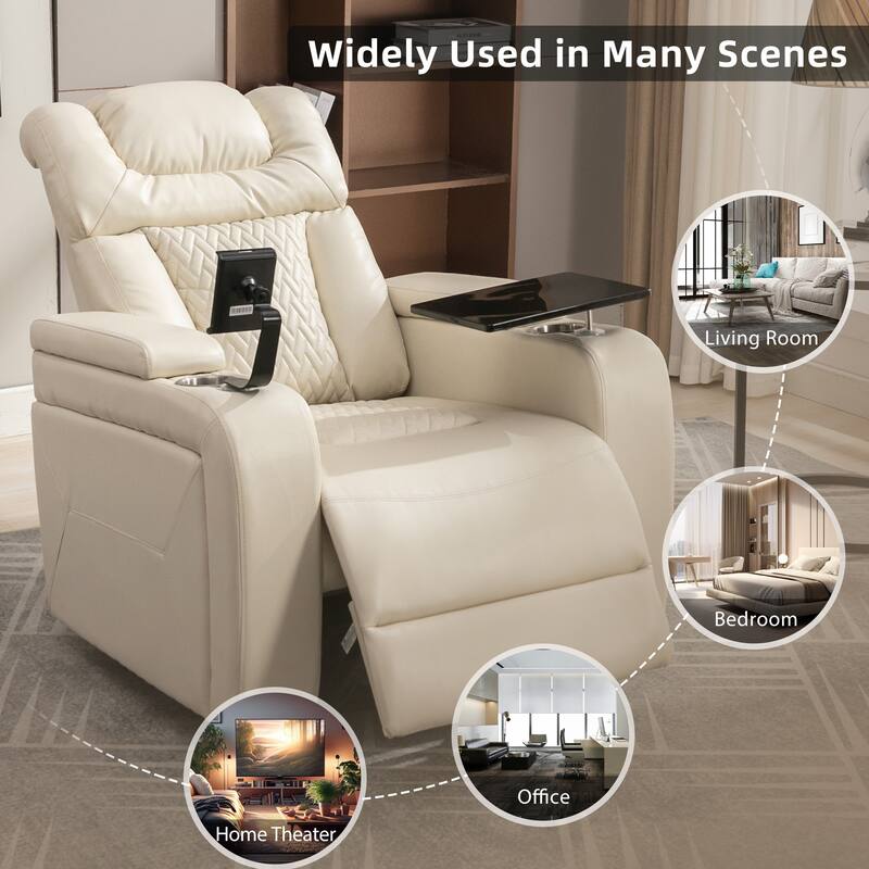 270° Swivel PU Leather Power Recliner with Phone Holder, Cup Holder, USB Port Home Theater Recliner for Living Room